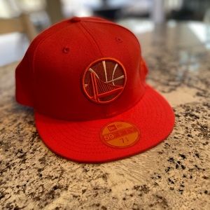 Orange on orange Golden State Warriors fitted hat. 7 3/8